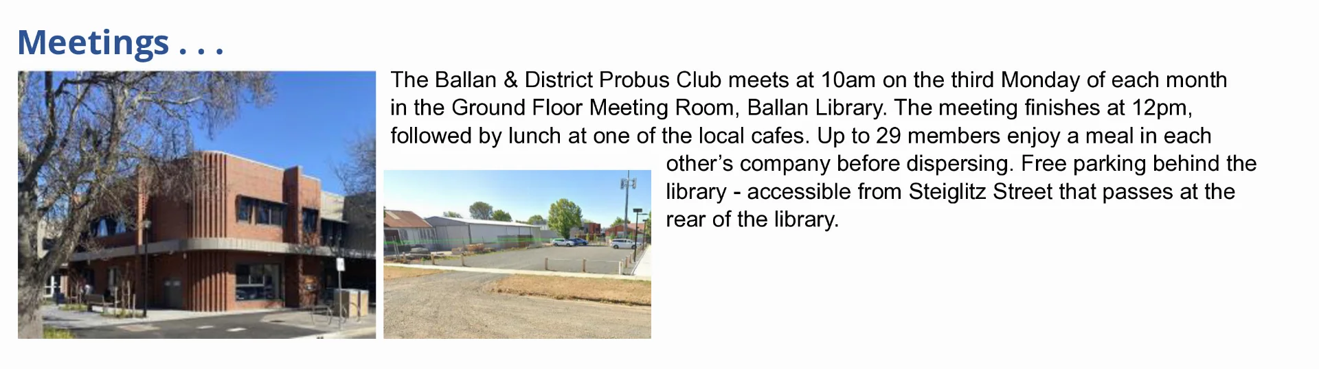 Meetings location & parking